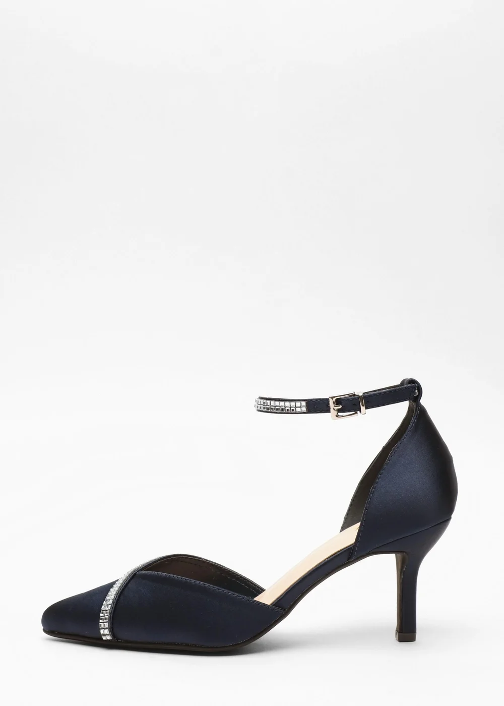 Quiz Navy Satin Diamante Trim Court Heels - 3 Image 1