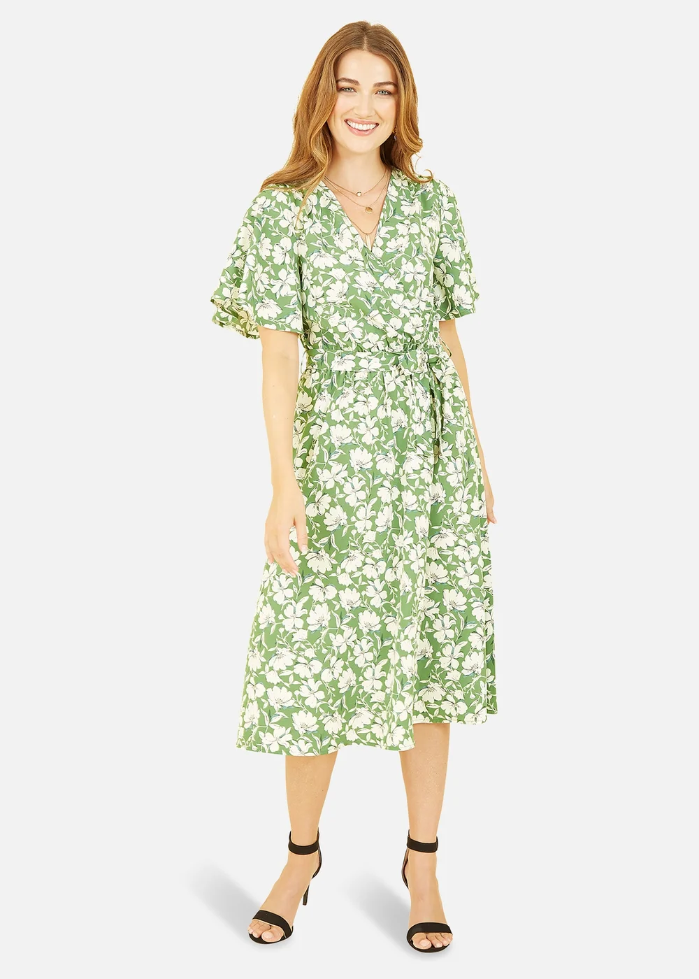 Yumi Green Floral Wrap Midi Dress - 8 | Matalan Yumi Green Floral Wrap Midi Dress - 8 | Matalan