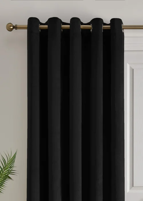 Laurence Llewelyn-Bowen Montrose Velvet Blackout Black Eyelet Single Panel Door Curtain - 66W X 84D (168x213) Image 2