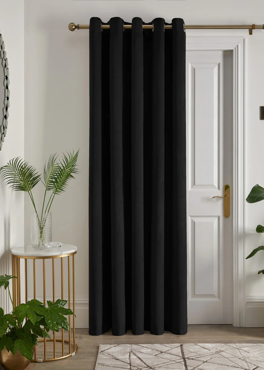 Laurence Llewelyn-Bowen Montrose Velvet Blackout Black Eyelet Single Panel Door Curtain - 66W X 84D (168x213) Image 1