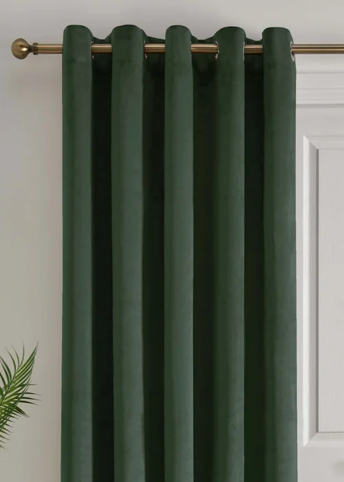 Laurence Llewelyn-Bowen Montrose Velvet Blackout Green Eyelet Single Panel Door Curtain - 66W X 84D (168x213) Image 2