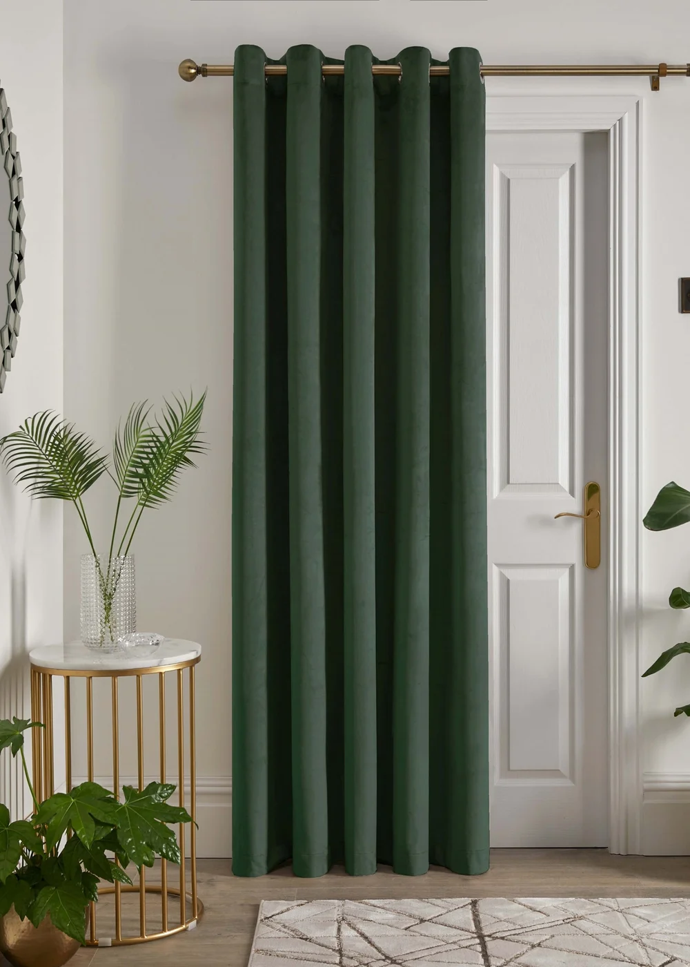 Laurence Llewelyn-Bowen Montrose Velvet Blackout Green Eyelet Single Panel Door Curtain - 66W X 84D (168x213) Image 1