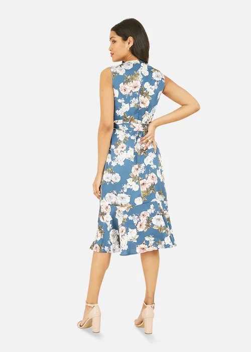 Mela Blue Floral Satin Wrap Midi Dress - 8 Image 2