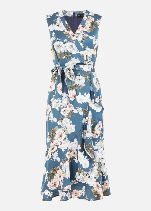 Mela Blue Floral Satin Wrap Midi Dress - 8 Image 4