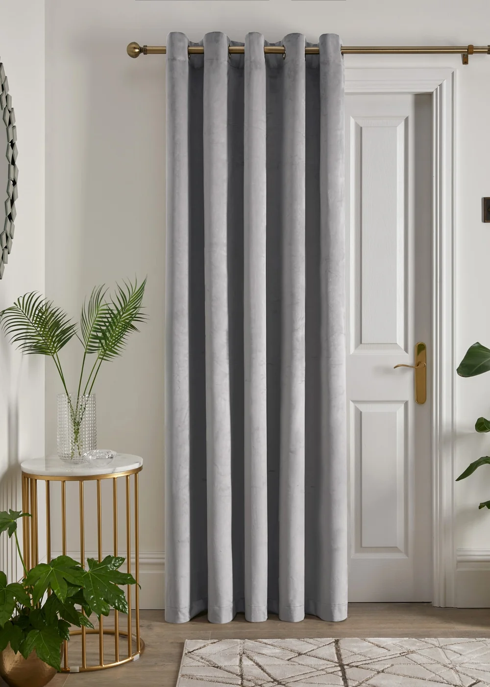Laurence Llewelyn-Bowen Montrose Velvet Blackout Silver Eyelet Single Panel Door Curtain - 66W X 84D (168x213) Image 1