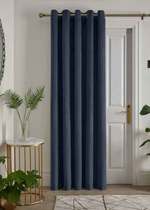 Laurence Llewelyn-Bowen Montrose Velvet Blackout Navy Eyelet Single Panel Door Curtain - 66W X 84D (168x213) Image 1
