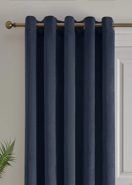 Laurence Llewelyn-Bowen Montrose Velvet Blackout Navy Eyelet Single Panel Door Curtain - 66W X 84D (168x213) Image 2