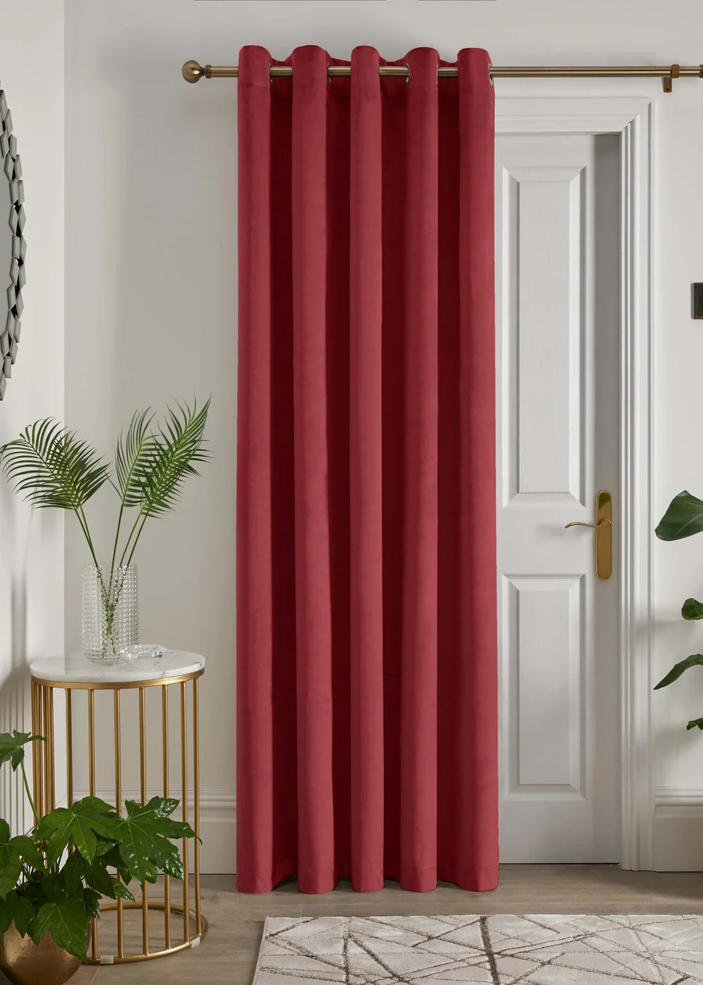Laurence Llewelyn-Bowen Montrose Velvet Blackout Red Eyelet Single Panel Door Curtain - 66W X 84D (168x213) Image 1