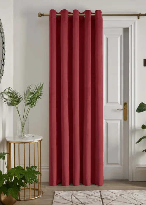 Laurence Llewelyn-Bowen Montrose Velvet Blackout Red Eyelet Single Panel Door Curtain - 66W X 84D (168x213) Image 1