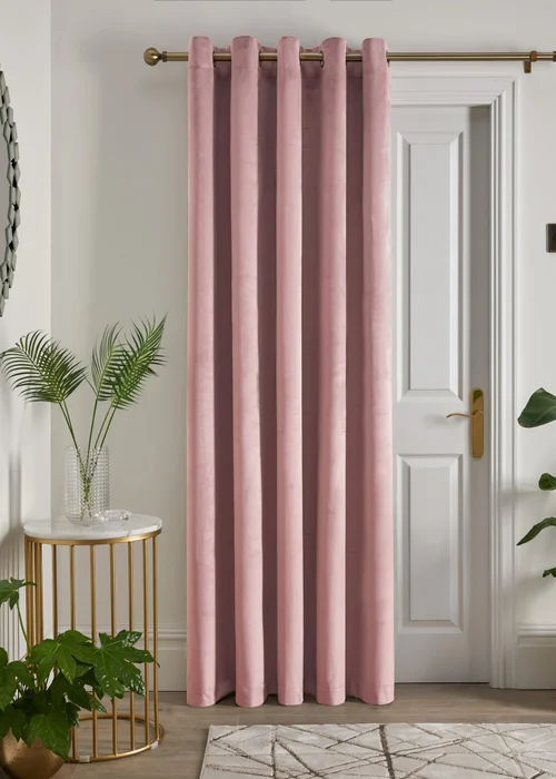Laurence Llewelyn-Bowen Montrose Velvet Blackout Pink Eyelet Single Panel Door Curtain - 66W X 84D (168x213) Image 1