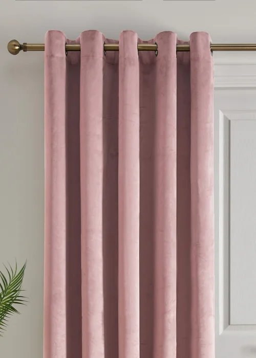 Laurence Llewelyn-Bowen Montrose Velvet Blackout Pink Eyelet Single Panel Door Curtain - 66W X 84D (168x213) Image 2