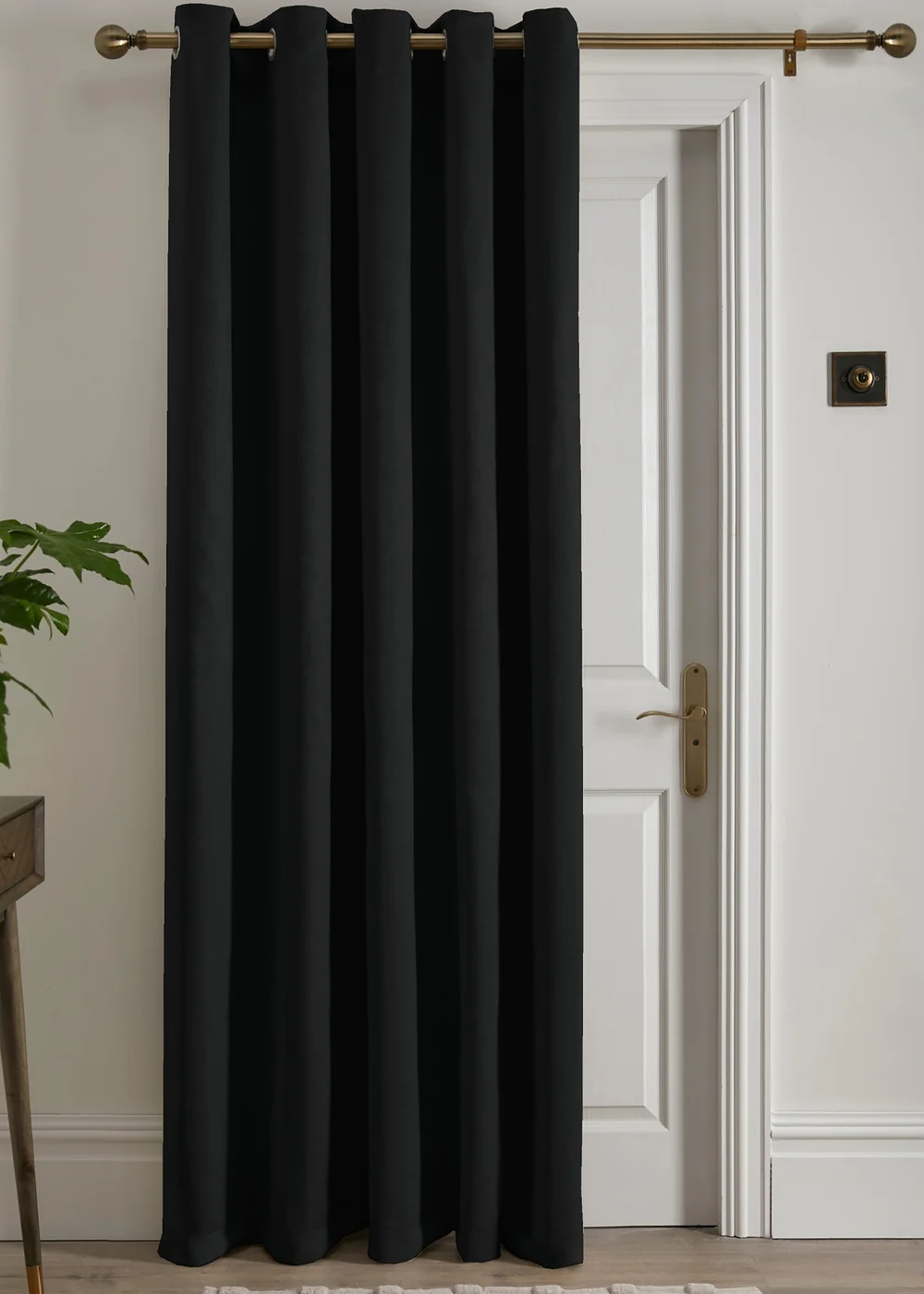 Fusion Strata Dimout Black Eyelet Single Panel Door Curtain - ZAJ Image 1