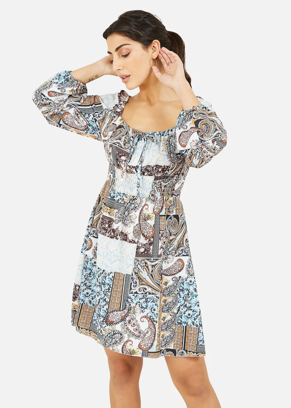 Mela Paisley Printed Bardot Skater Dress - 8 Image 3