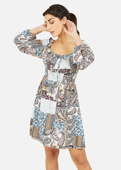 Mela Paisley Printed Bardot Skater Dress - 8 Image 3