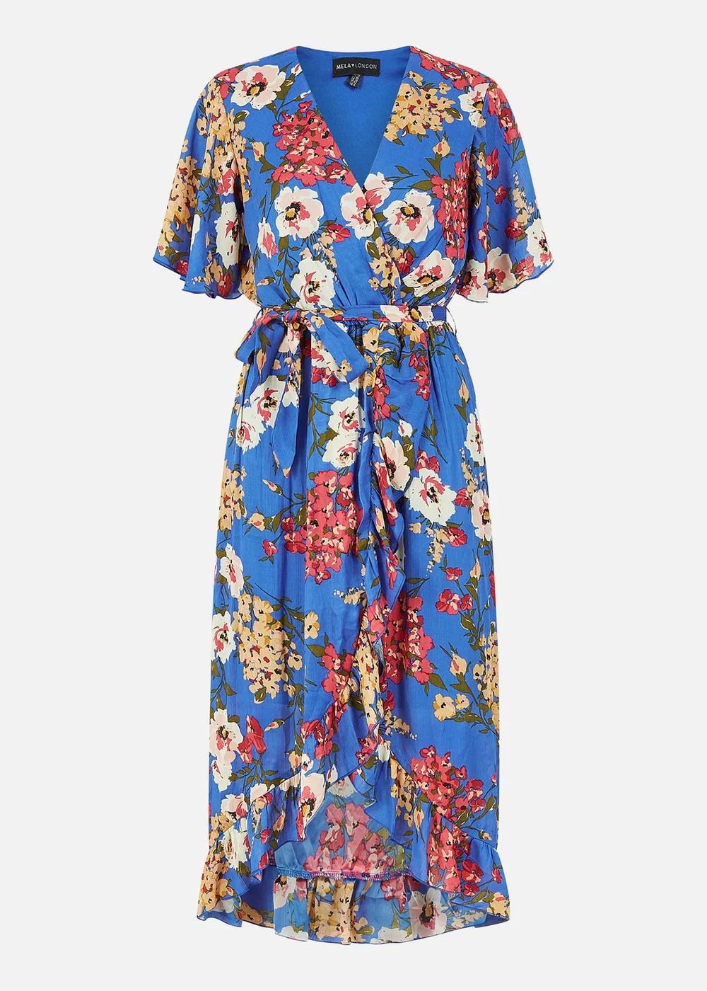 Mela Blue Bouquet Wrap Front Midi Dress - 10 Image 4