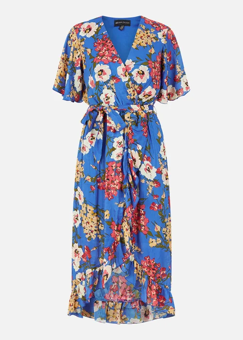 Mela Blue Bouquet Wrap Front Midi Dress - 10 Image 4