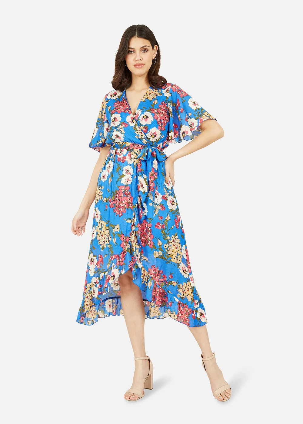 Mela Blue Bouquet Wrap Front Midi Dress - 10 Image 1
