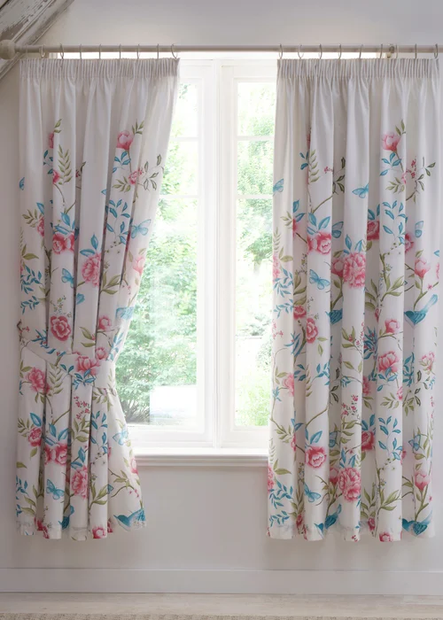 Dreams & Drapes Design Amelle Blue Pencil Pleat Curtains With Tie-Backs - 66W X 72D (168x183cm) Image 1