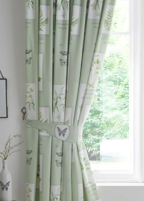 Dreams & Drapes Design Floral Garden Green Pencil Pleat Curtains With Tie-Backs - 66W X 72D (168x183cm) Image 3