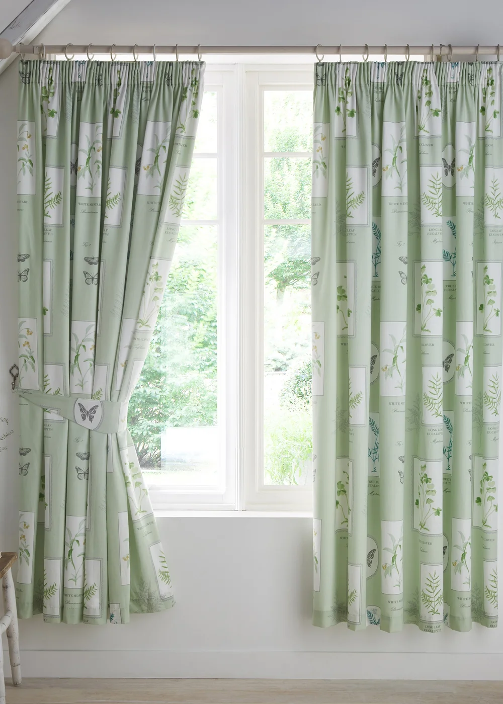 Dreams & Drapes Design Floral Garden Green Pencil Pleat Curtains With Tie-Backs - 66W X 72D (168x183cm) Image 1