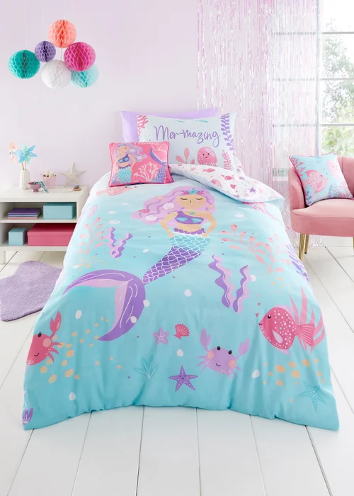 Bedlam Mermaid Vibes Aqua Duvet Cover Set - Single Image 1