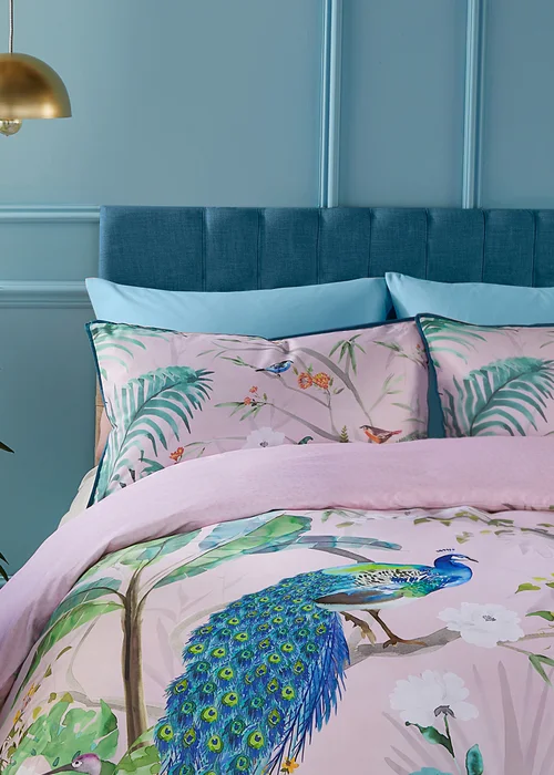 Soiree Peacock Jungle Sateen Pink Duvet Cover Set - Double Image 2