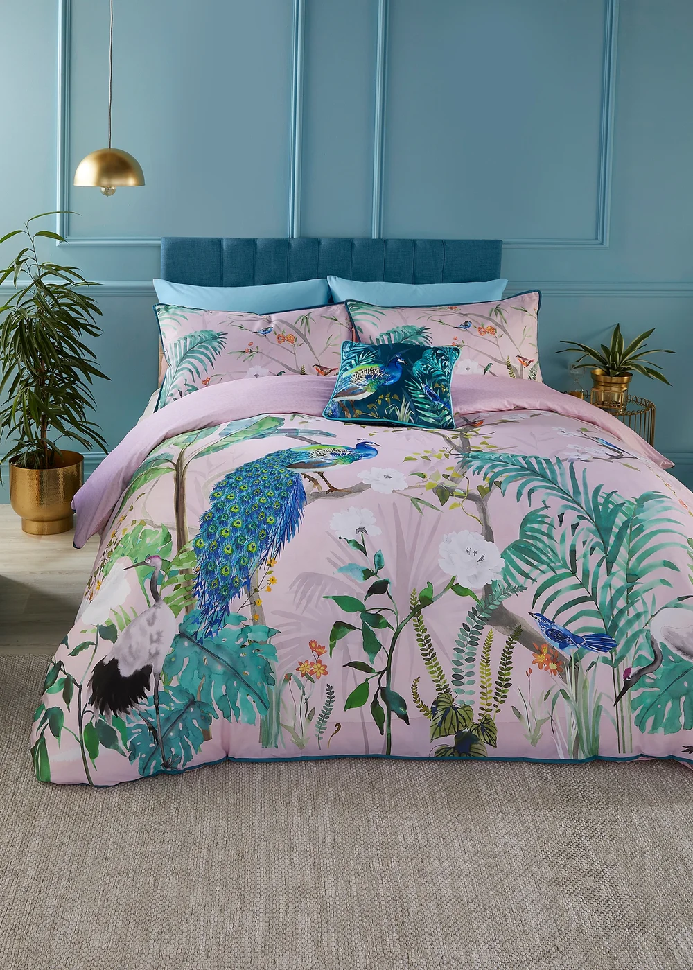 Soiree Peacock Jungle Sateen Pink Duvet Cover Set - Double Image 5
