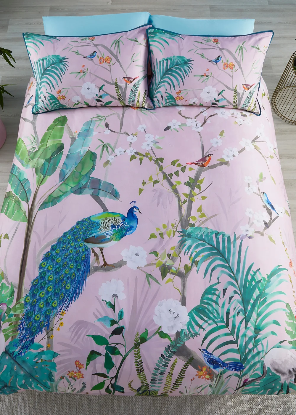 Soiree Peacock Jungle Sateen Pink Duvet Cover Set - Double Image 4