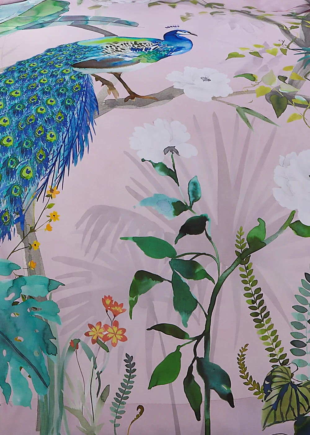 Soiree Peacock Jungle Sateen Pink Duvet Cover Set - Double Image 3
