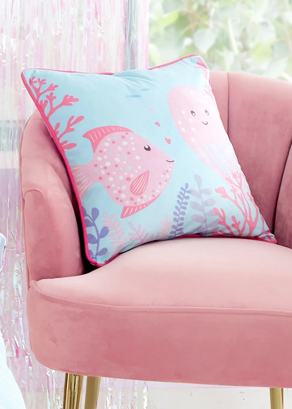 Bedlam Mermaid Vibes Velvet Pink Filled Cushion (43cm x 43cm) - 43W X 43D Image 2
