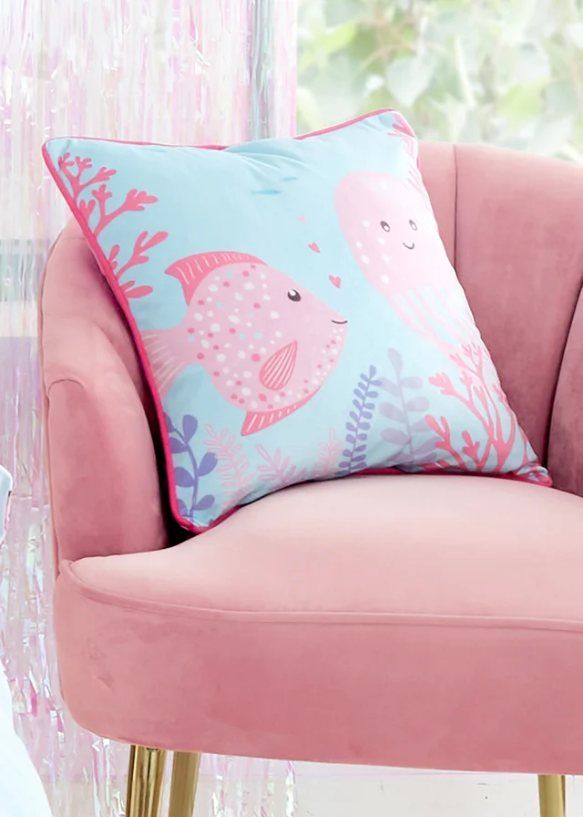 Bedlam Mermaid Vibes Velvet Pink Filled Cushion (43cm x 43cm)