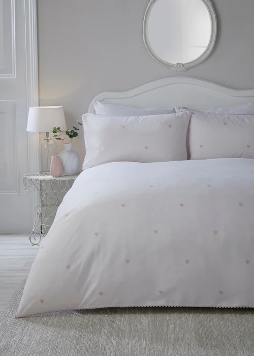 Serene Decorative Heart Pink Duvet Cover Set - Single Image 1