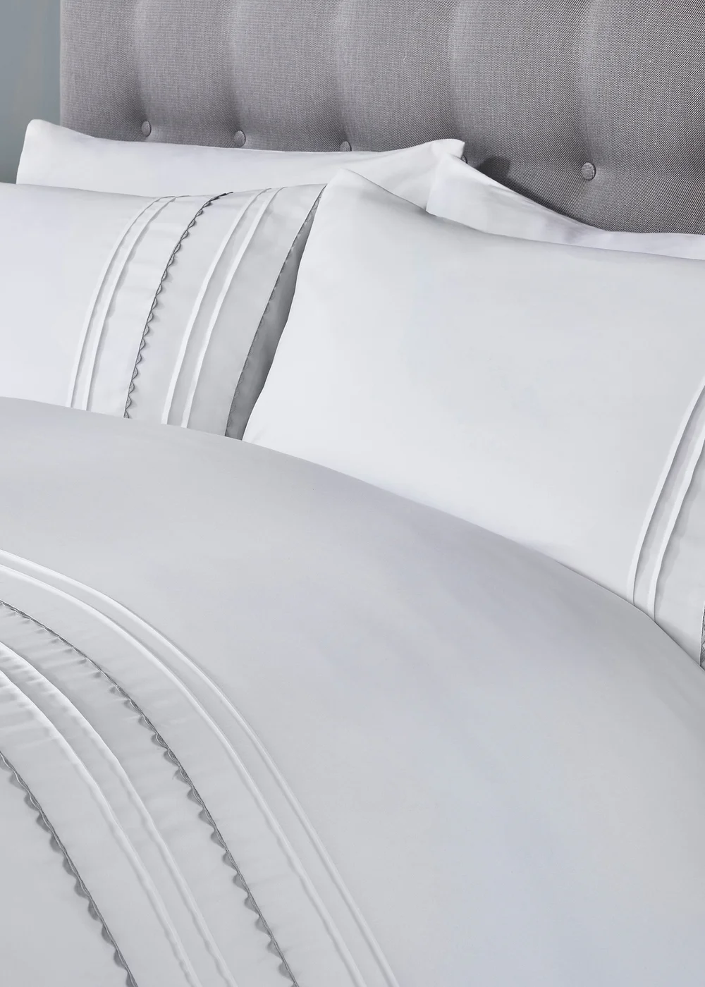 Serene Ric Rac Pintuck Silver Duvet Cover Set - Single Image 2