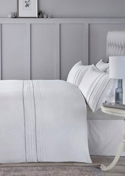 Serene Ric Rac Pintuck Silver Duvet Cover Set - Single Image 1