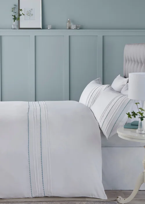 Serene Ric Rac Pintuck Blue Duvet Cover Set - Single Image 1