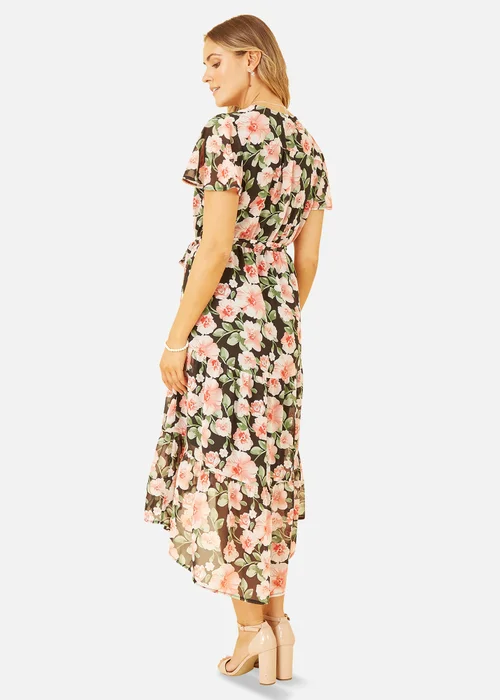 Mela Black Floral Wrap Dress With Tiered Dipped Hem - 8 Image 2