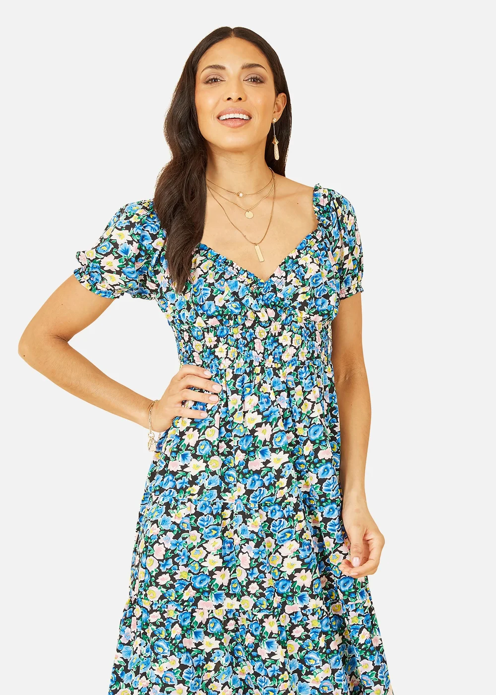 Mela Blue Floral Bardot Midi Dress - 8 Image 3