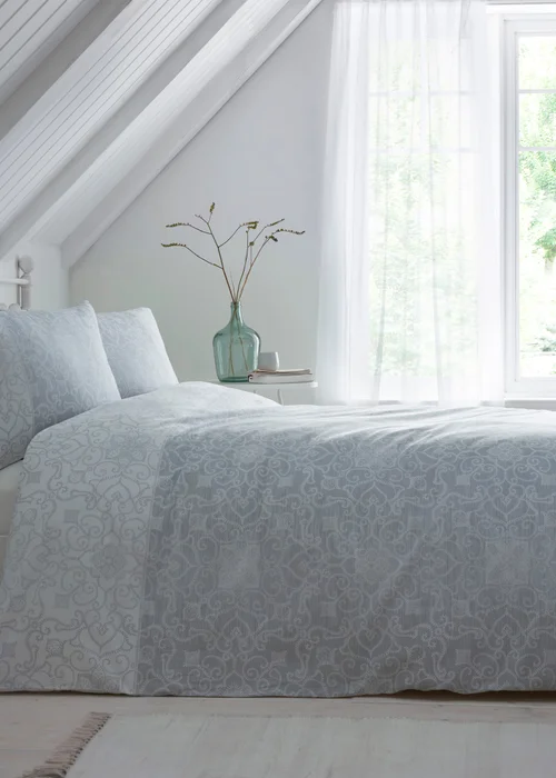 Dreams & Drapes Design Frampton Reversible Grey Duvet Cover Set - Single Image 1