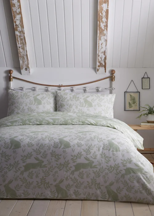 Dreams & Drapes Design Spring Rabbits Green Duvet Cover Set - Single Image 4