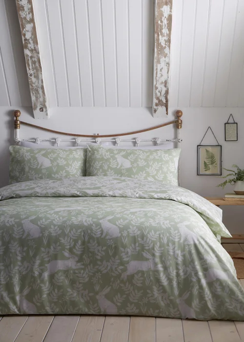 Dreams & Drapes Design Spring Rabbits Green Duvet Cover Set - Single Image 1