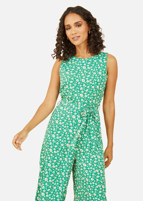 Mela Green Daisy Print Culotte Jumpsuit - Size 8 Image 3