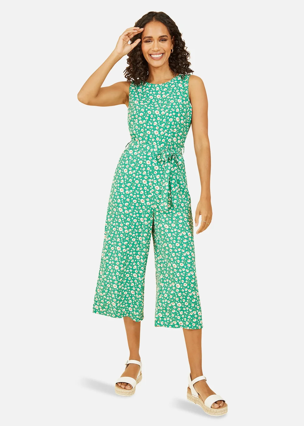 Mela Green Daisy Print Culotte Jumpsuit - Size 8 Image 1