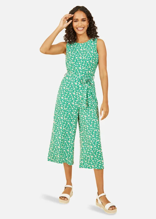 Mela Green Daisy Print Culotte Jumpsuit - Size 8 Image 1