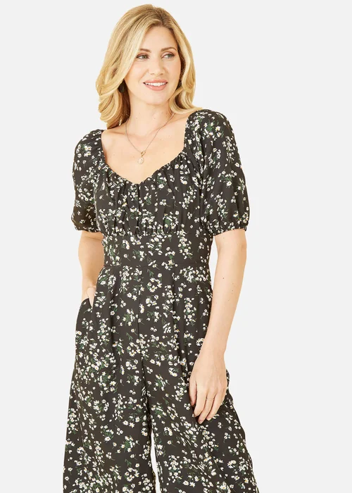 Mela Black Daisy Print Sweetheart Neckline Jumpsuit - Size 8 Image 3