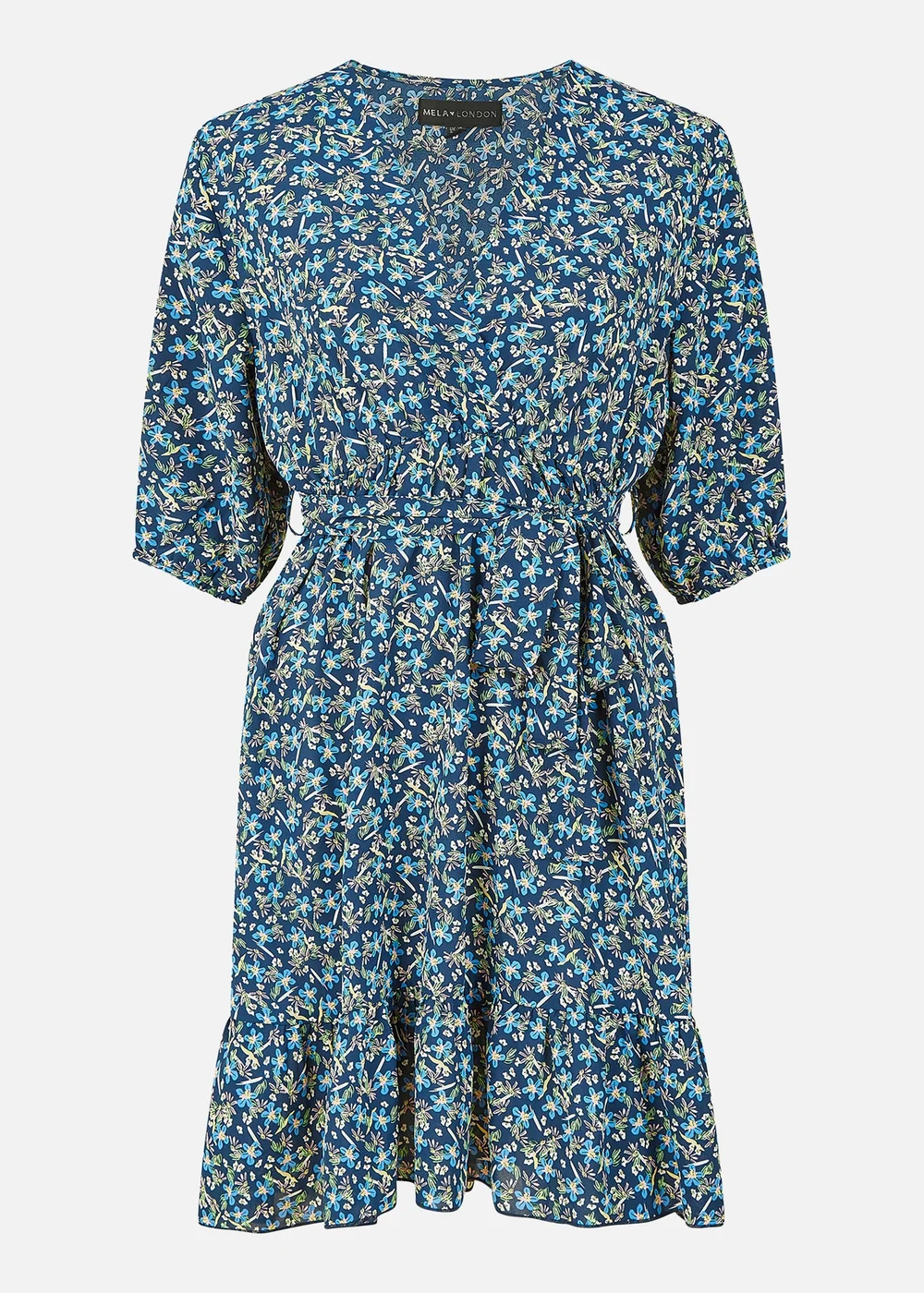 Mela Blue Ditsy Floral Wrap Skater Dress - 8 Image 4