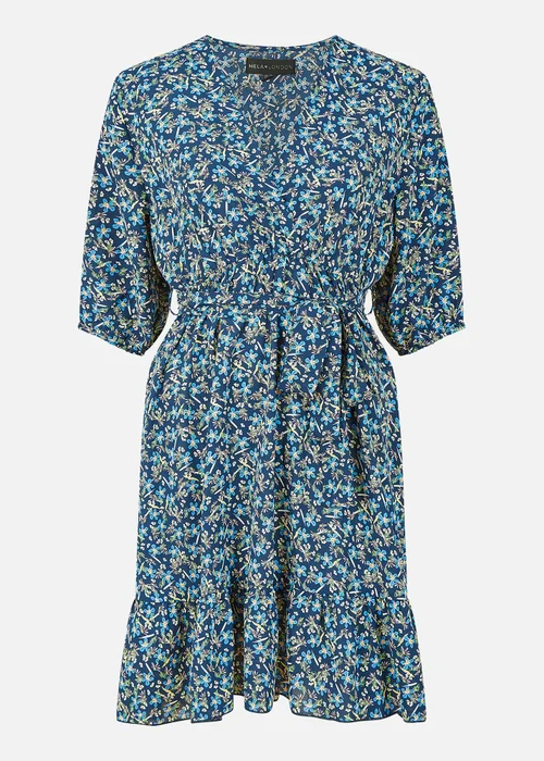 Mela Blue Ditsy Floral Wrap Skater Dress - 8 Image 4