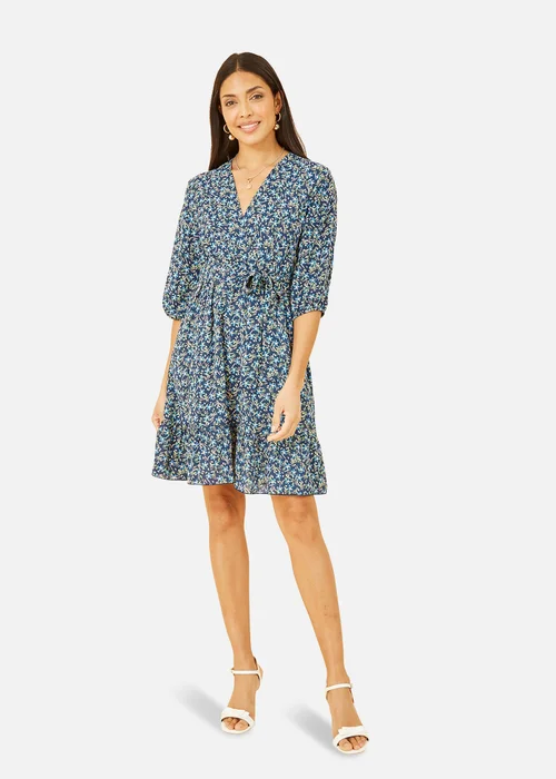 Mela Blue Ditsy Floral Wrap Skater Dress - 8 Image 1