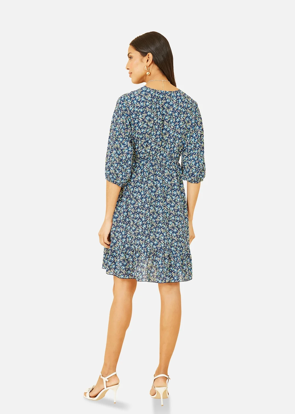 Mela Blue Ditsy Floral Wrap Skater Dress - 8 Image 2