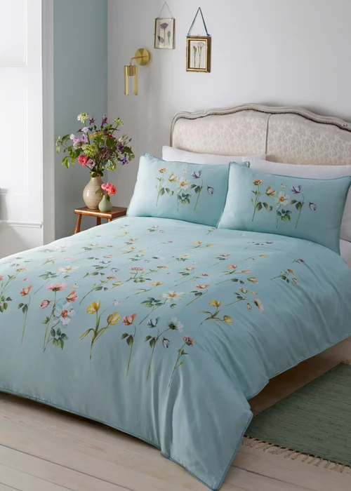Appletree Heritage Serenity Sateen Blue Duvet Cover Set - Double Image 1