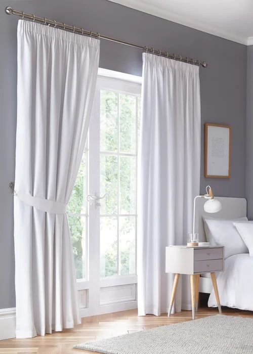 Fusion Dijon Blackout White Pencil Pleat Curtains - 46W X 54D (117x137cm) Image 1